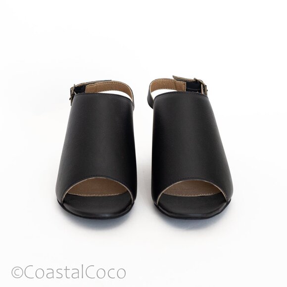 Iolanda by Ahimsa Vegan Women's 8 Open-toe Block Heel Black Sandal Minimalist - Picture 3 of 10